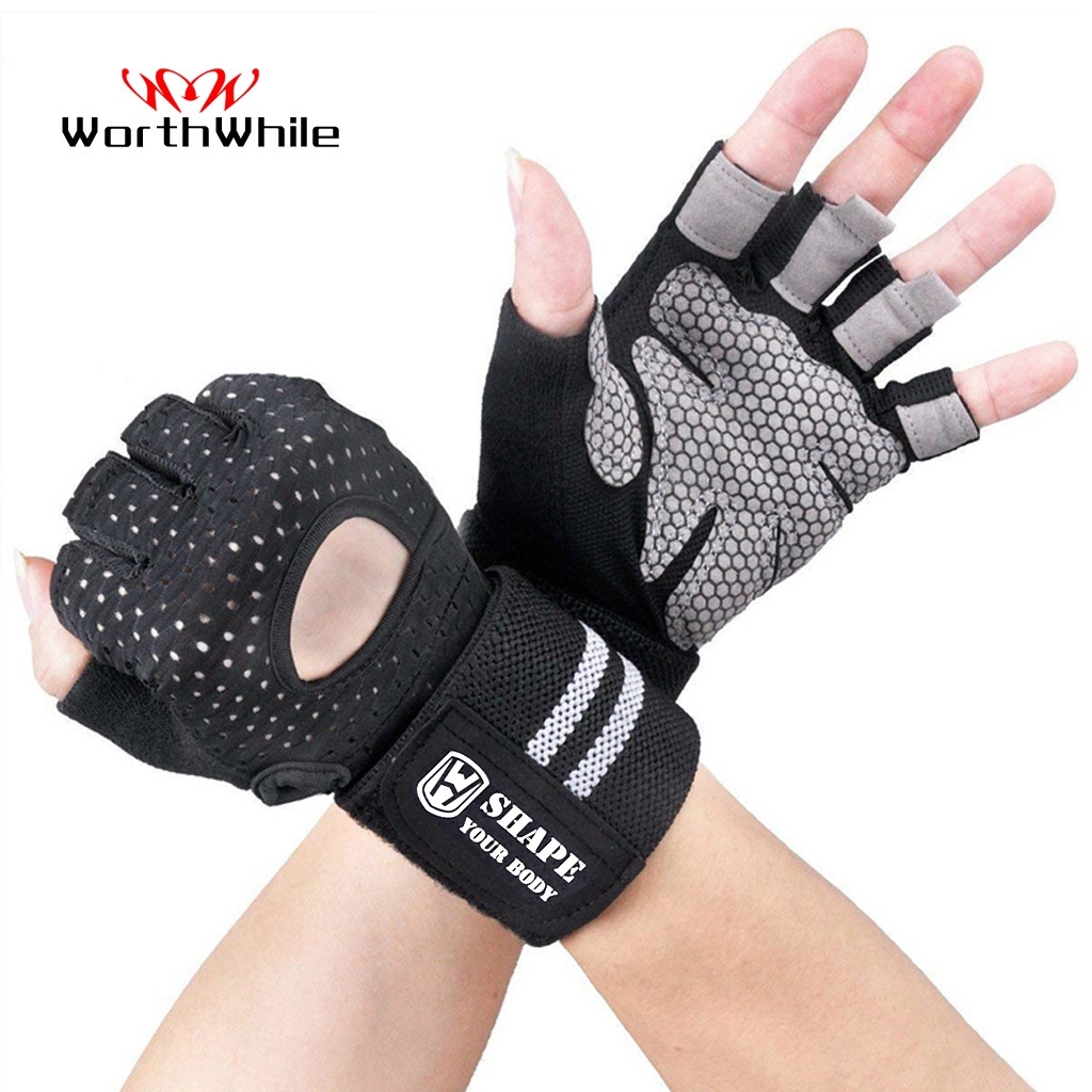 WorthWhile Half Finger Gym Fitness Gloves with Wrist Wrap Support