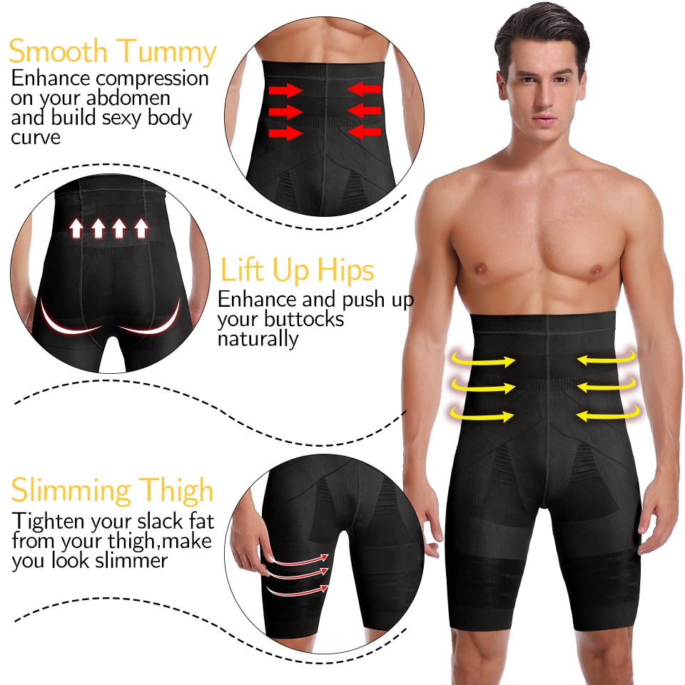 Men Tummy Control Shorts High Waist Body Shaper Compression Belly Girdle  Slimming Underwear Boxer Briefs Abdomen Control Pants Color: Black, Size: XL