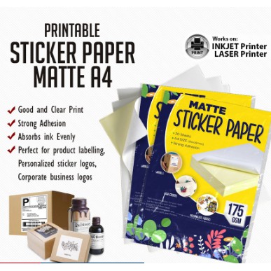 Matte Label Sticker Paper A4 175GSM (20 sheets per pack) | Shopee Malaysia