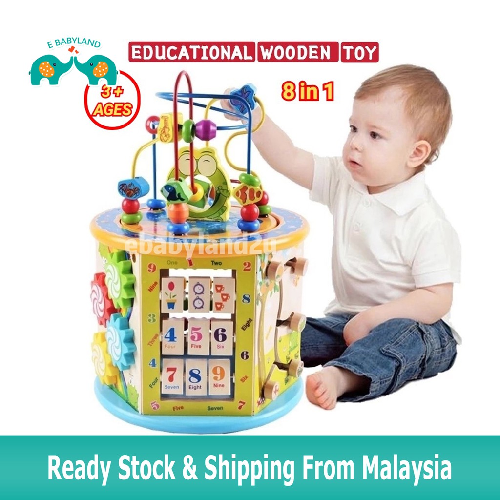 PREMIUM 8 in 1 Multifunction BIG Baby Wooden Activity Cube Toy Bead ...