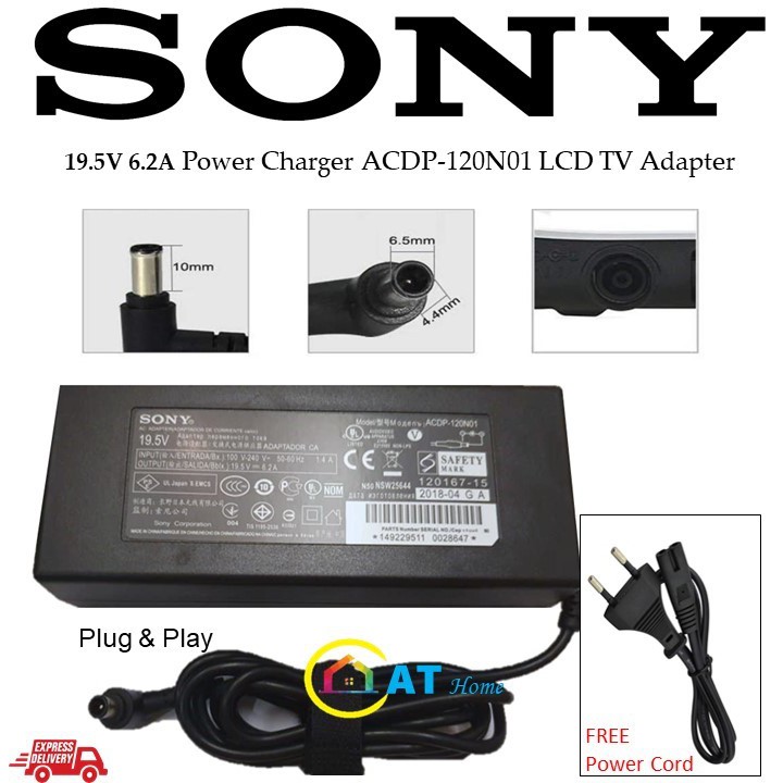 19.5V 6.2A 120W Power Charger For Sony ACDP120N01 ACDP120N02 LCD TV