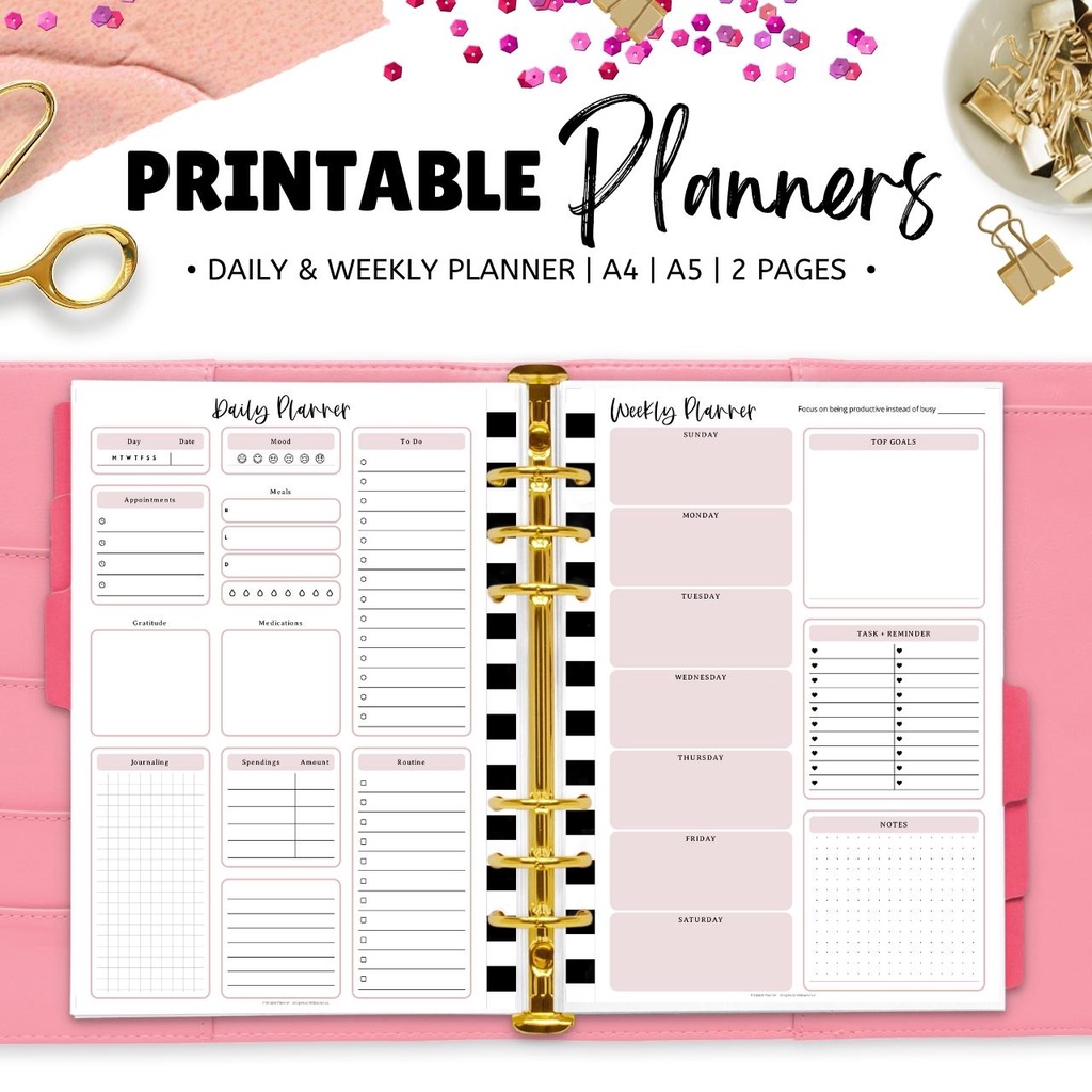 Daily Weekly Planner Printable Pdf Journal Minimalist Printable Planner 