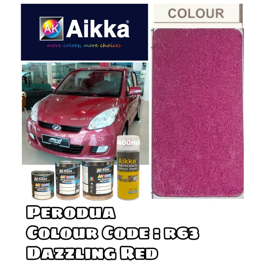 Perodua R63 DAZZLING RED 2K Cat AIKKA Car Paint /Touch Up Paint/ DIY