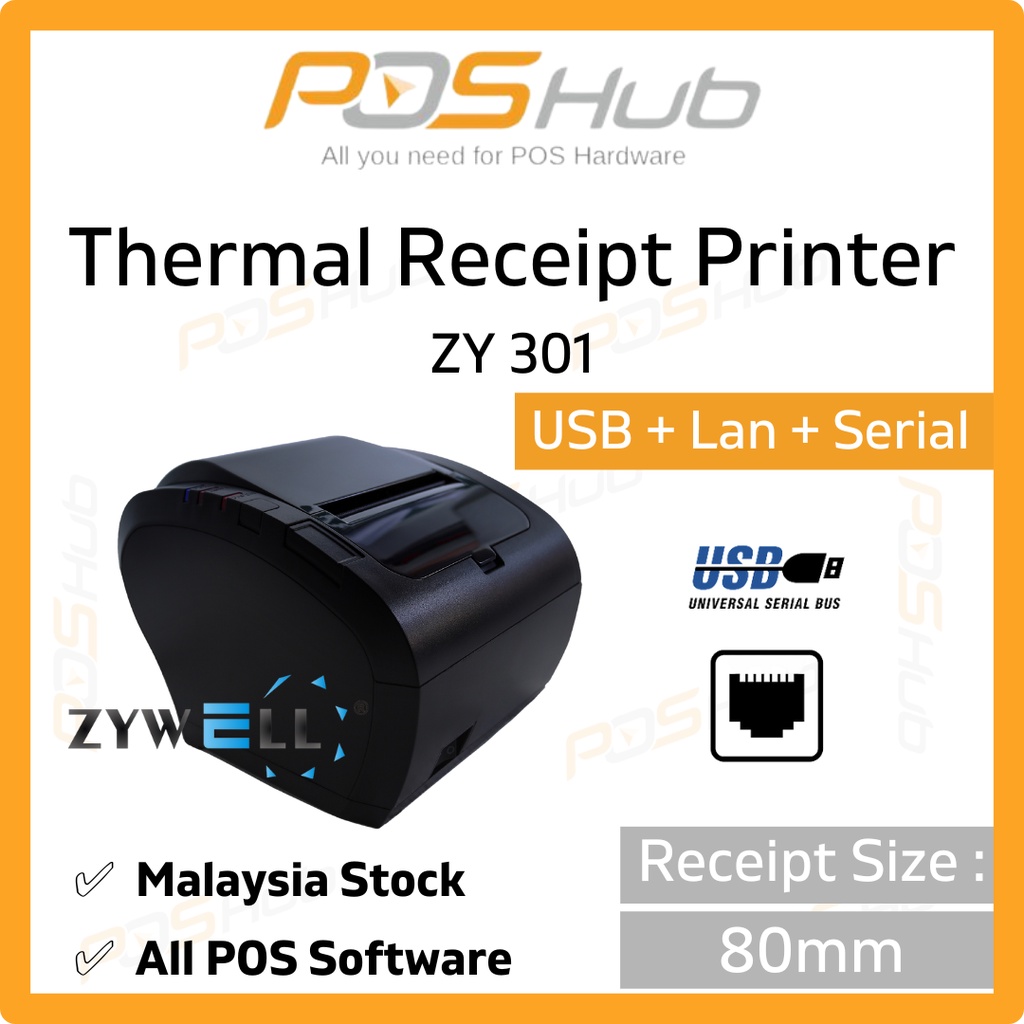 ZYWELL ZY301 80mm Thermal Receipt Printer (USB+LAN+Serial) pos system