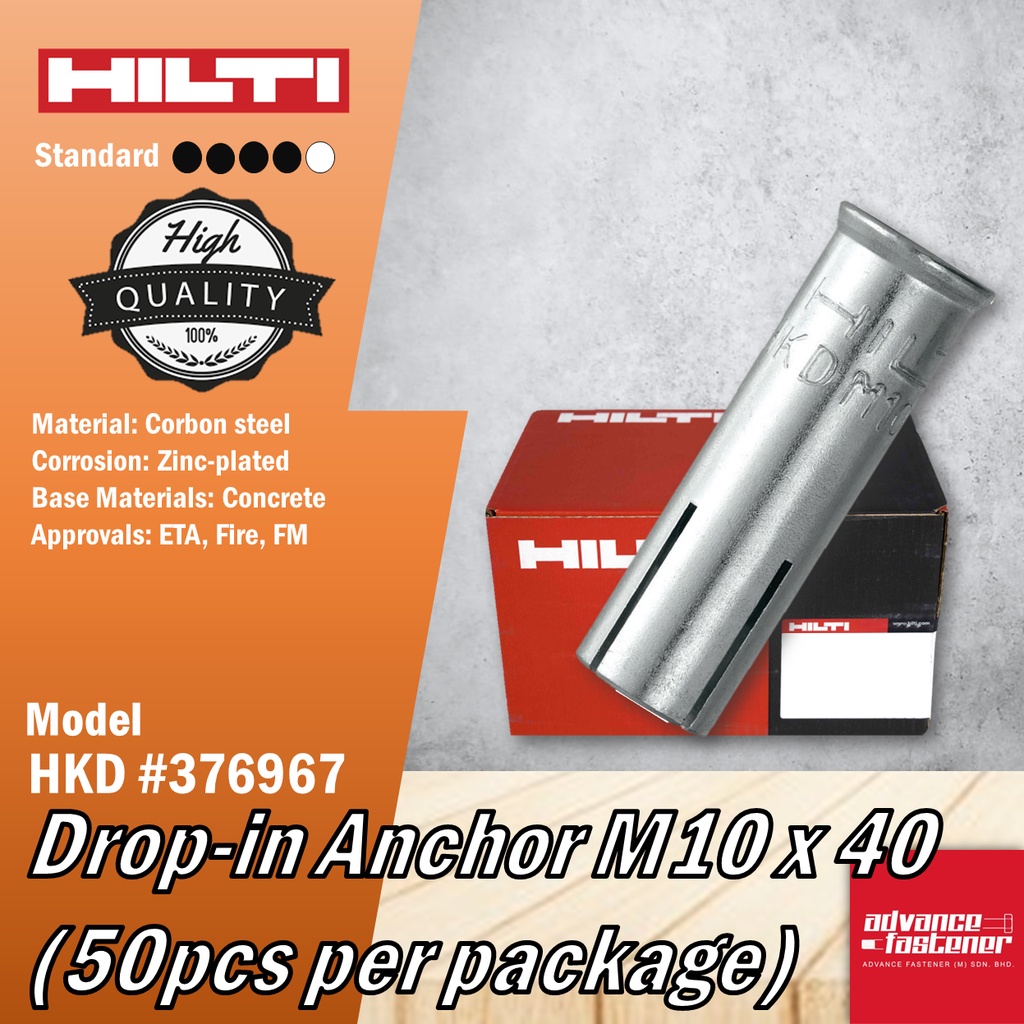 HILTI HKD 376967 Dropin Anchor M10 x 40 (50pcs per package) Shopee