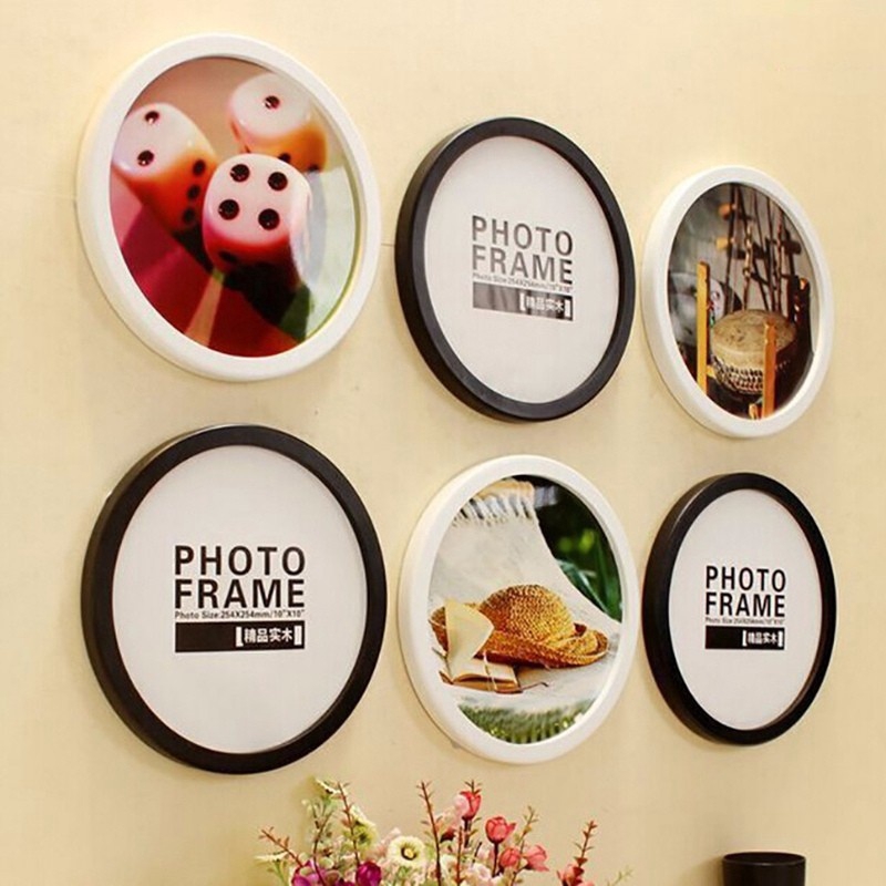 Round Photo Frame Wall Mounted Wooden Picture Holder Home Decoration ...