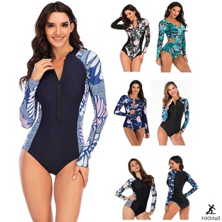 Attraco Women One Piece Swimsuit Surf Wetsuit Hot Spring Long Sleeve Solid  Color Rash Guard Size S-5XL