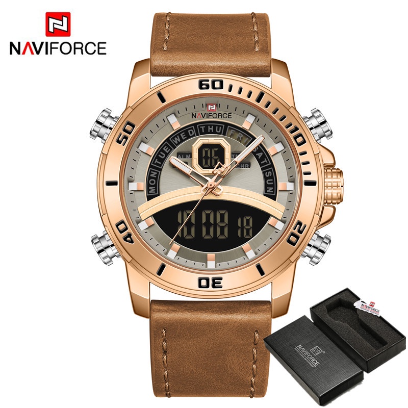 NAVIFORCE Men's Watches Leather Waterproof Quartz Watch Men Top Brand ...