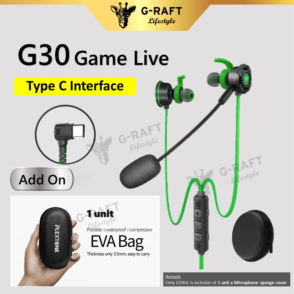 Plextone G30 Type C PLEXTONE G30 Gaming Earphones AUX Type-C