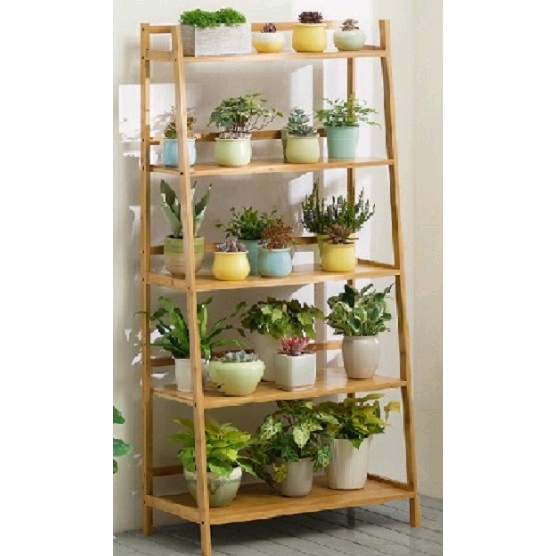5Tier Layer Bamboo Flower Stand Hang Planter Organizer Tree Pokok Tray