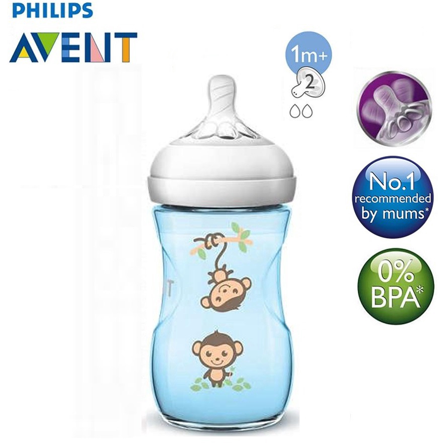 Blue Monkey Or Pink Owl Philips Avent Natural Bottle 9oz 260ml