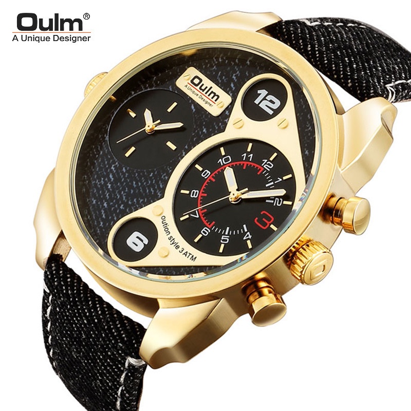 Oulm brand casual cowboy men's watch double time zone Large Dial Men's ...