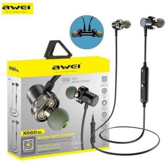 AWEI X660BL Wireless Bluetooth Sports Earphones Headset Handsfree