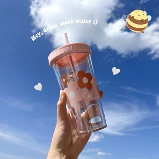 Cute aesthetic daisy flower drink tumbler water cup with lid & free straw ✨🌼☁️
