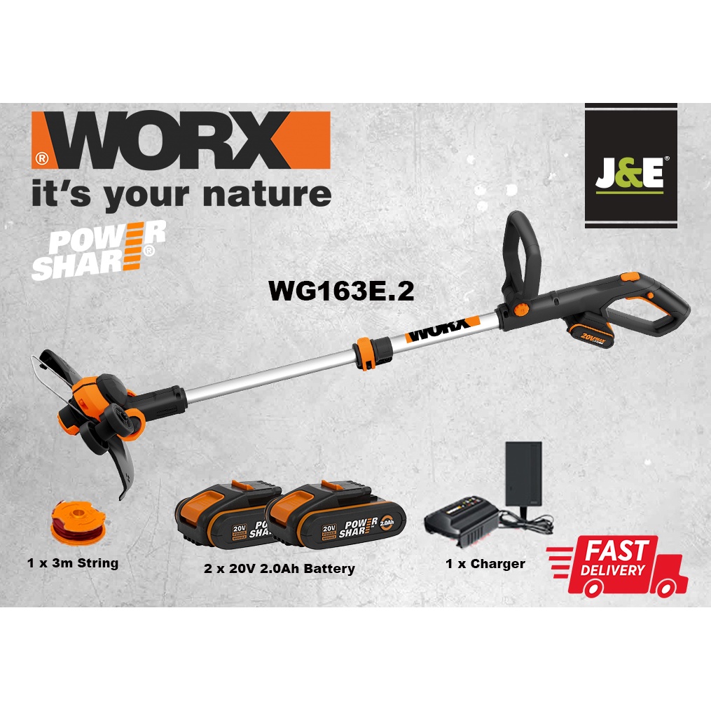 WORX WG163E POWERSHARE 20V MAX CORDLESS LI ION GT3 GRASS TRIMMER