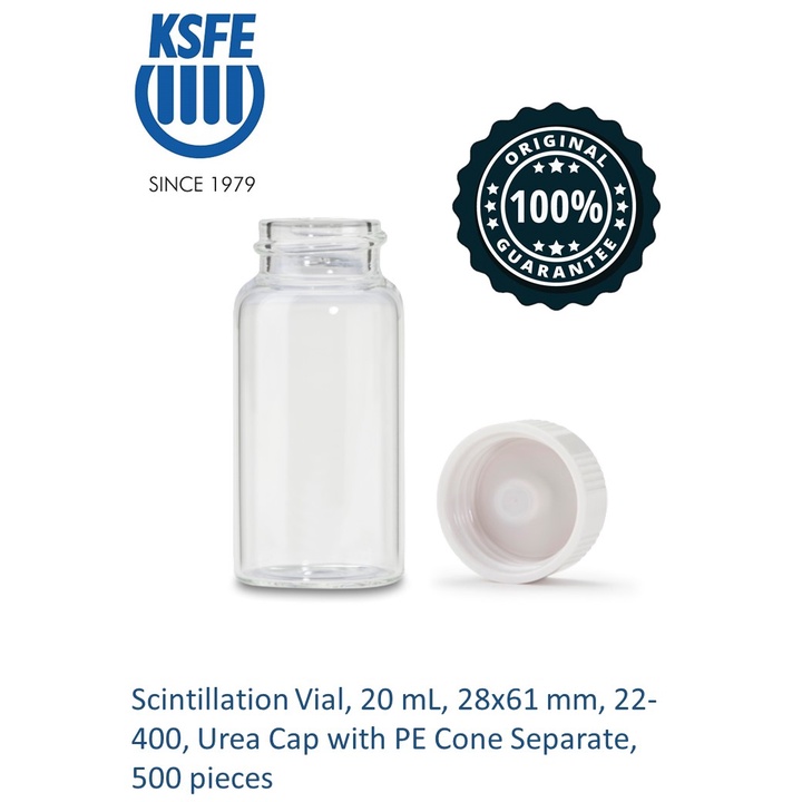 DWK Scintillation Vial, 20 mL, 28x61 mm, Urea Cap with PE Cone, 500