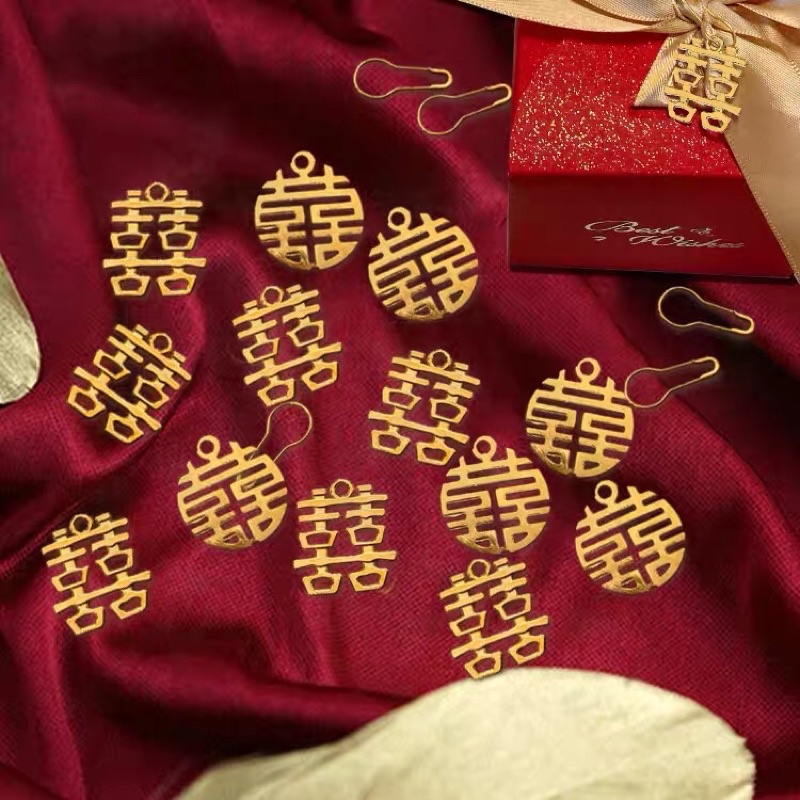 【READY STOCK】 喜字 双喜 囍 吊坠 喜糖 door gift gold xi metal chinese word diy ...