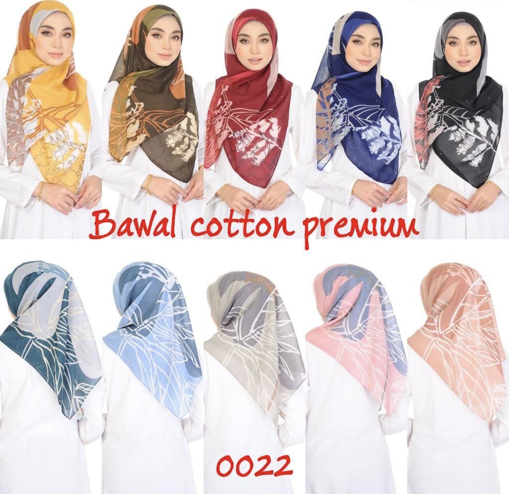 Tudung Bawal Cotton Voile Corak Monogram Bidang 45 | Printed Square ...