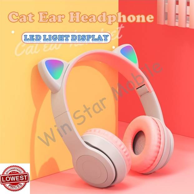 【Malaysia Stock】Cute Fashion Cat Ear Headphone LED Light Bluetooth