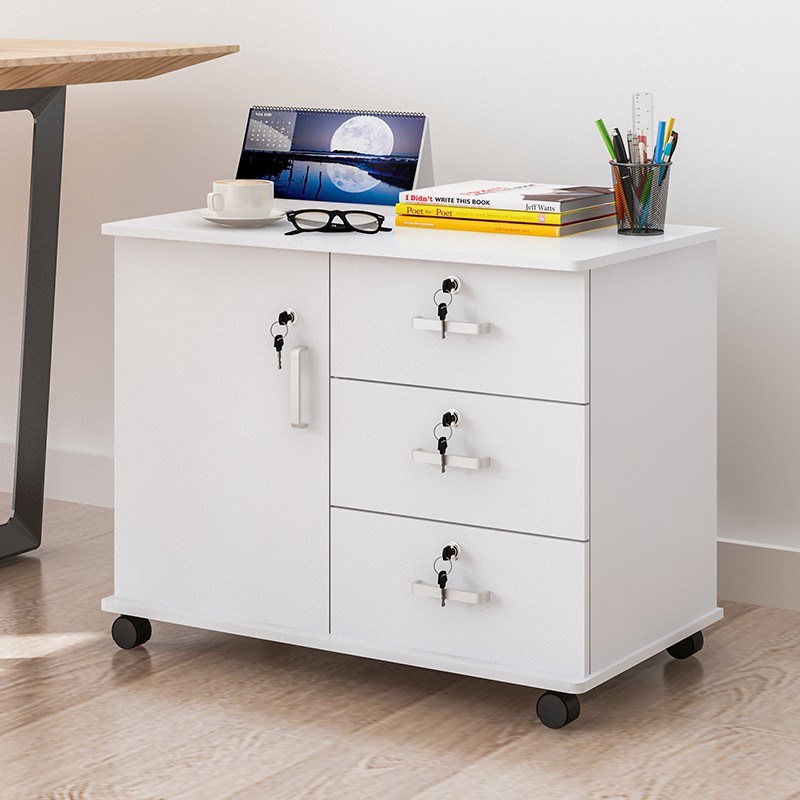 Wooden filing cabinet with lock drawer locker office mobile low cabinet ...