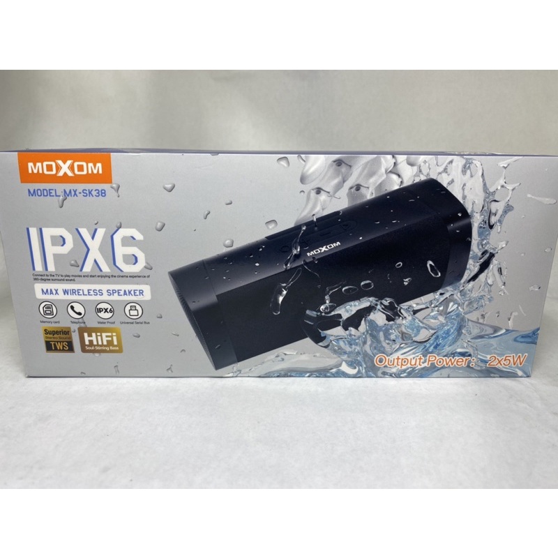 [moxom] Mx-sk38 Wireless Bluetooth Speaker Hifi Extra Bass Ipx6 Water 