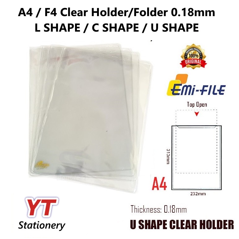 Emi A4   F4 Clear Holder 0.18mm   Clear Folder   Clear File ( L Shape 