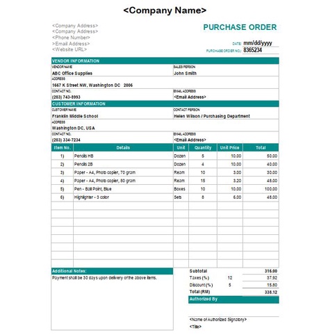 [#30] Purchase Order (PO07) Excel Template With Shift / Template Excel ...