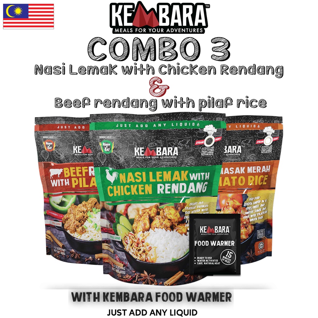 Combo 3 Kembara Meal Beef Rendang Chicken Masak Merah Nasi Lemak With Food Warmer Ready 