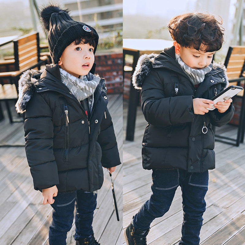 1 5 Years Old Winter Boys Jacket Fashion Fur Collar Thick Keep Warm Hooded Outerwear For Kids Toddler Children Cold resistant Clothing Shopee Malaysia