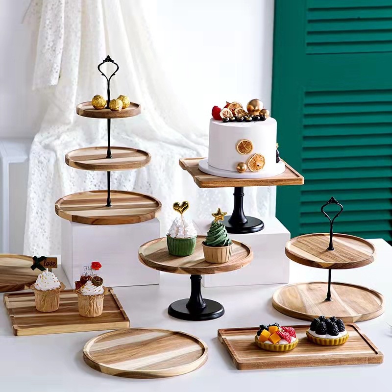ZPLUS Acacia Wood 3 Tiers High Tea Dessert Kuih Raya Cake Stand Fruit ...