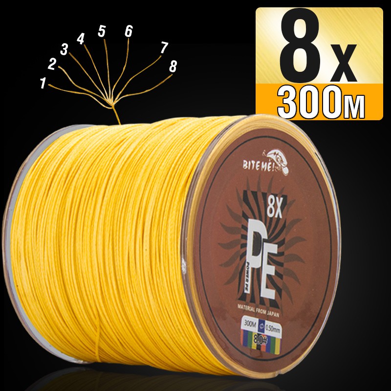 Biteme 8X 300m PE Braided Fishing Line 8 Strand 1080LB Multifilament