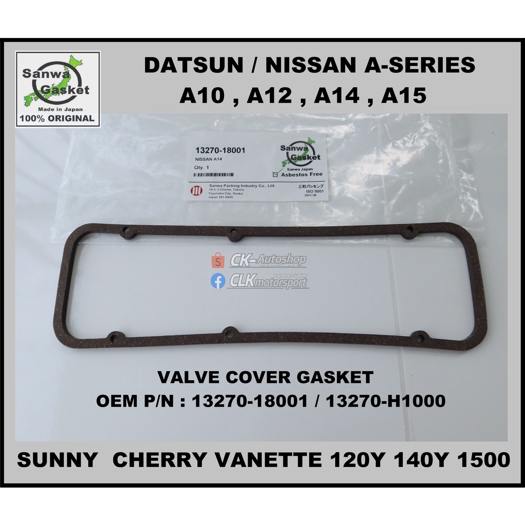 Nissan Datsun Valve Cover Gasket A10 A12 A14 A15 - SANWA Japan OEM P/N ...