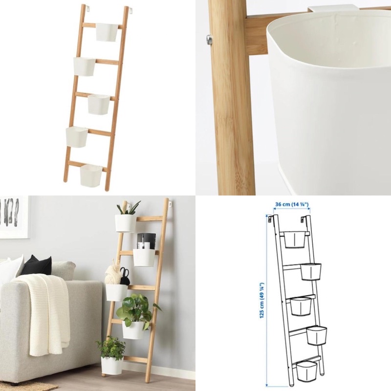 IKEA Satsumas Plant Stand Coffee Table Bedside Bamboo White Ladder