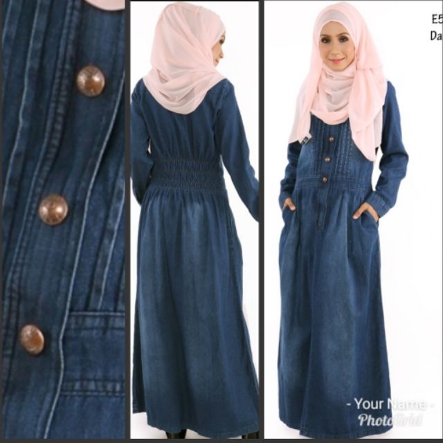 denim dress muslimah malaysia Modern Muslim Women's Relaxed Denim Maxi Dress