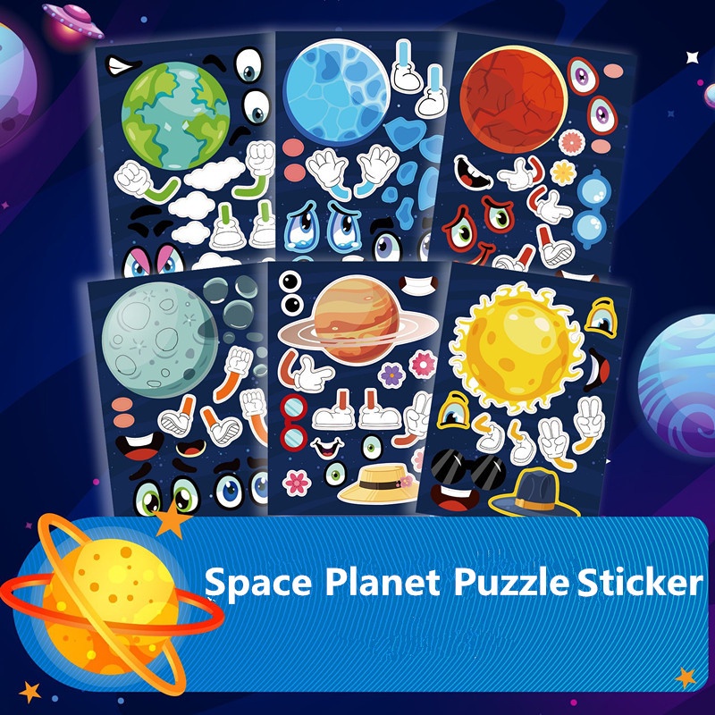 12pcs / Lot Space Make Your Own Face DIY Puzzle Sticker Kids