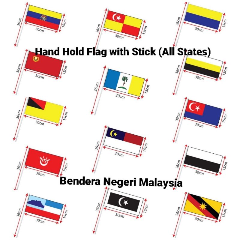 15pcs 14 States 1 Malaysia Flag Hand Hold Flag With Stick States