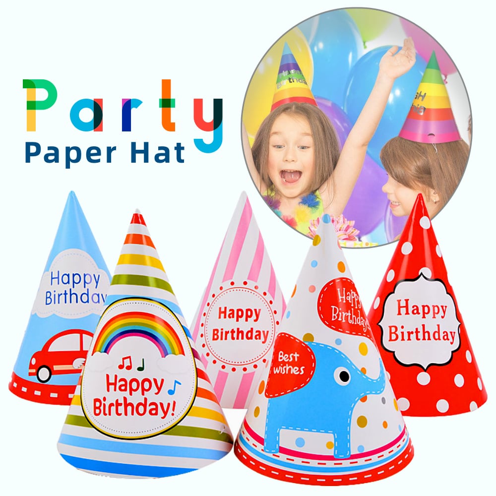 Happy Birthday Party Paper Hat Colorful Designs / Rainbow Design