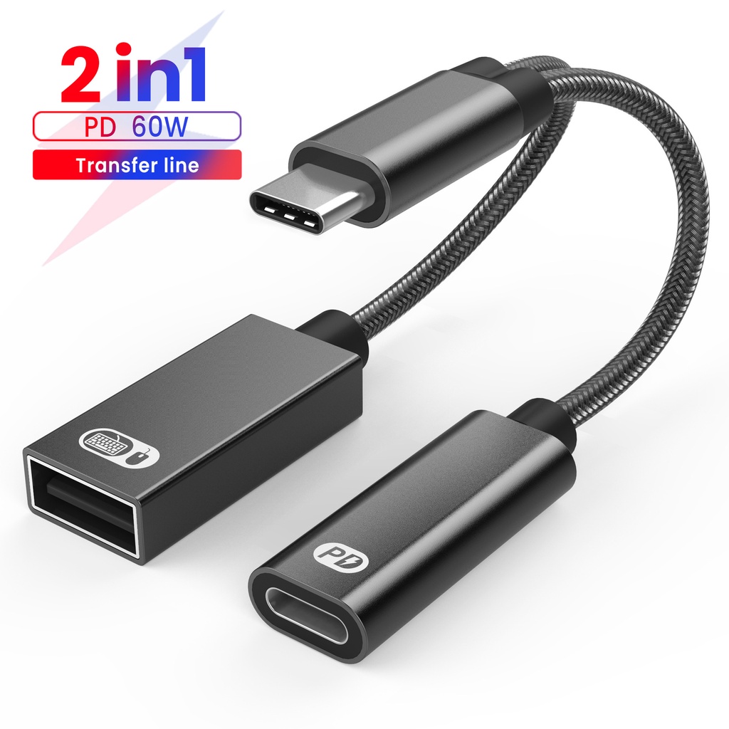 USB C OTG Cable Phone Adapter 2in1 Type C Male to USB C Female Charging ...