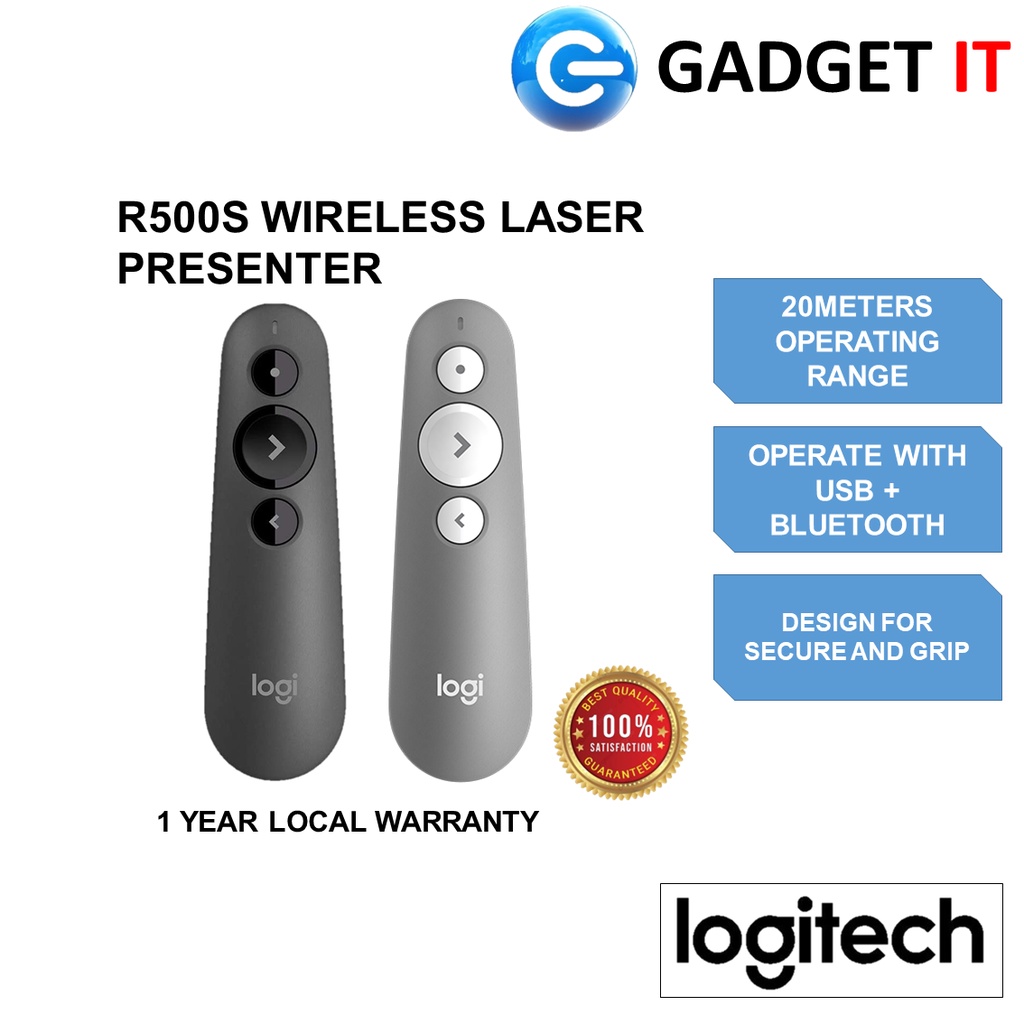 LOGITECH R500S LASER WIRELESS PRESENTER REMOTE USB + BLUETOOTH