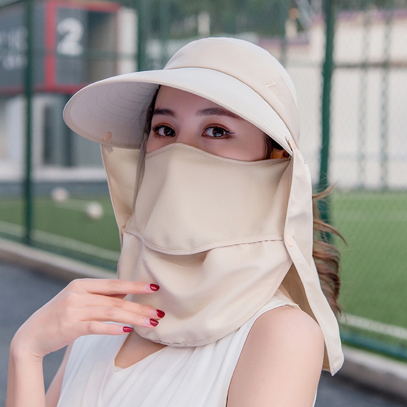 Women Man Topi Memancing Pelindung Matahari Sun Wide Brim UV Protection  Fishing Hats Foldable Ponytail Summer Hat with Detachable Flap