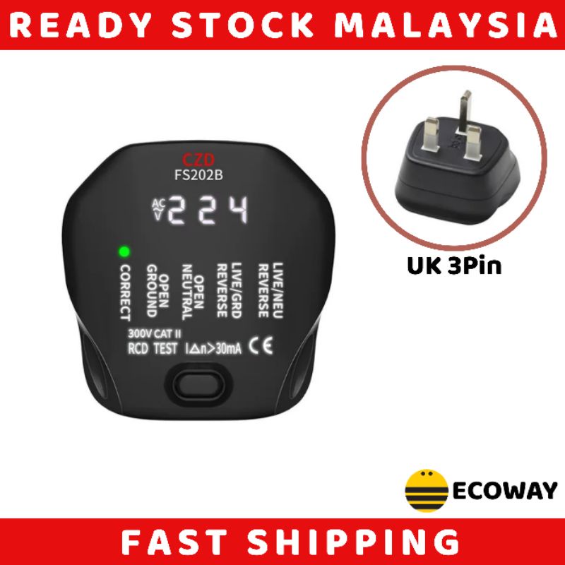 ELCB RCD Trips & Socket Tester UK 3Pin Test For Power Supply Electrical ...