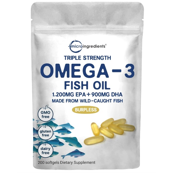 Triple Strength Omega 3 Fish Oil Supplements, Fish Oil Burpless Enteric
