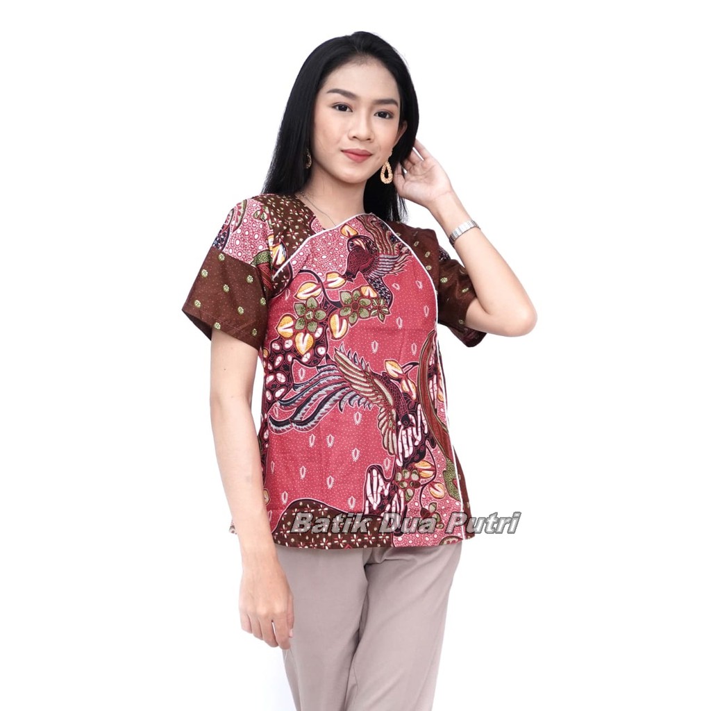 Women's Batik Short Sleeve Blouse Tops Pink Color Modern Trendy Model ...