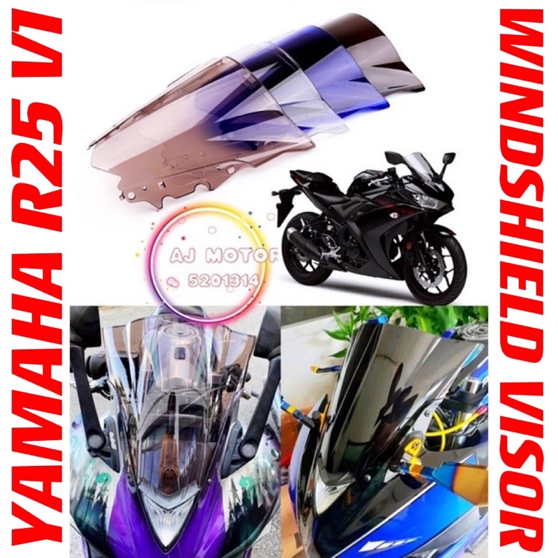 YAMAHA R25 V1 WINDSHIELD WINDSCREEN BLACK SMOKE CLEAR COWLING VISOR CAP ...