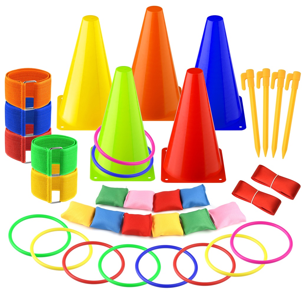 KUUQA 6 in 1 Sports Party Games Set Soft Traffic Cone Bean Bags Ring