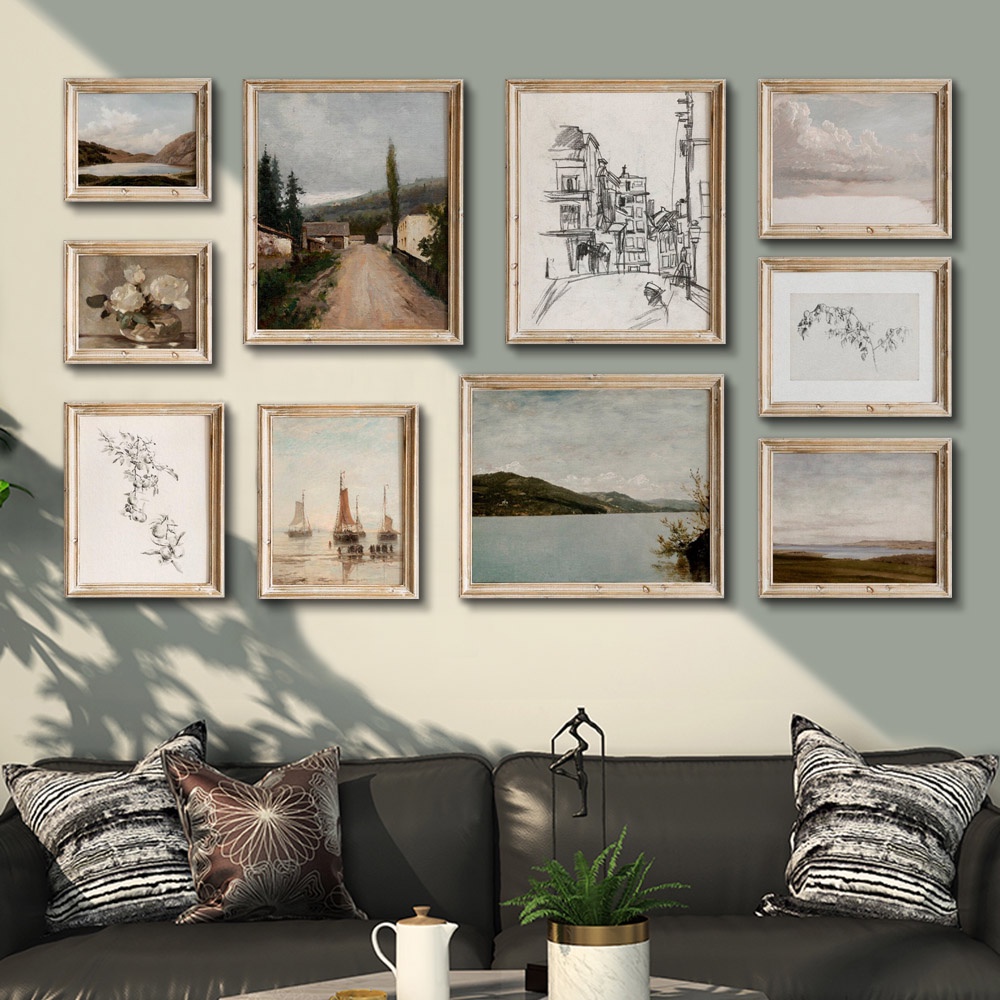 Vintage European Gallery Wall Prin Mountain Lake Landscape Canvas ...