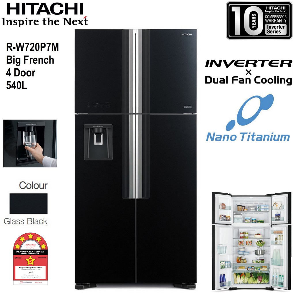 Hitachi Inverter 4 Glass Door Refrigerator Fridge With Water Dispenser