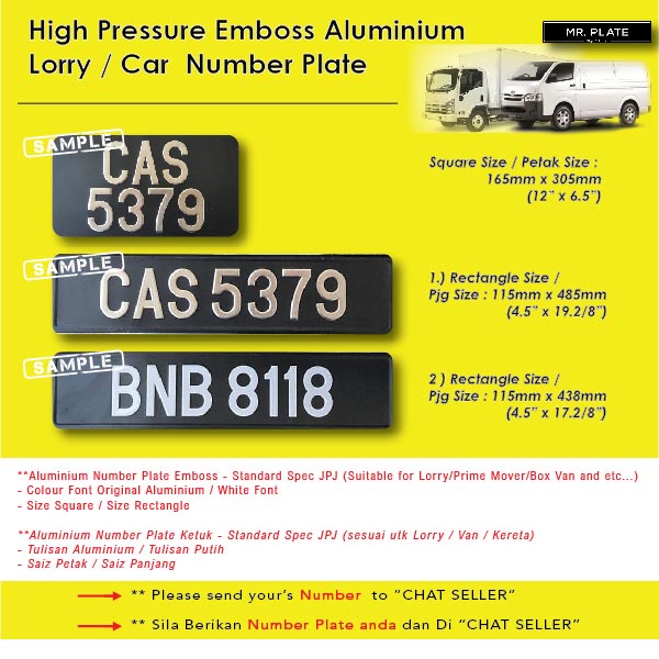 Aluminium Emboss Vehicle Plate / Plate Besi Ketuk / Lorry Plate / Van ...