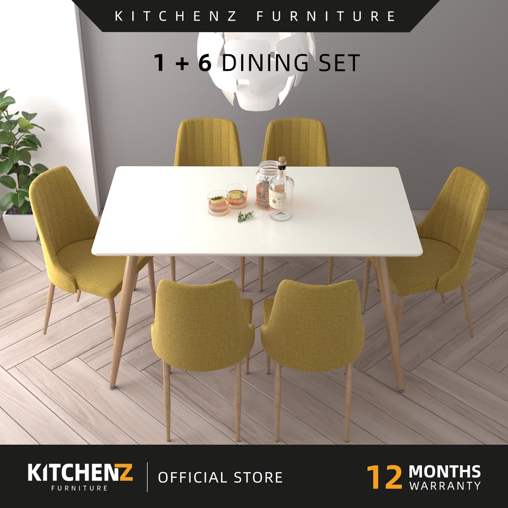 KitchenZ Modern Dining Table Set 1 Table + 6 Dining Chairs Yellow/Blue ...