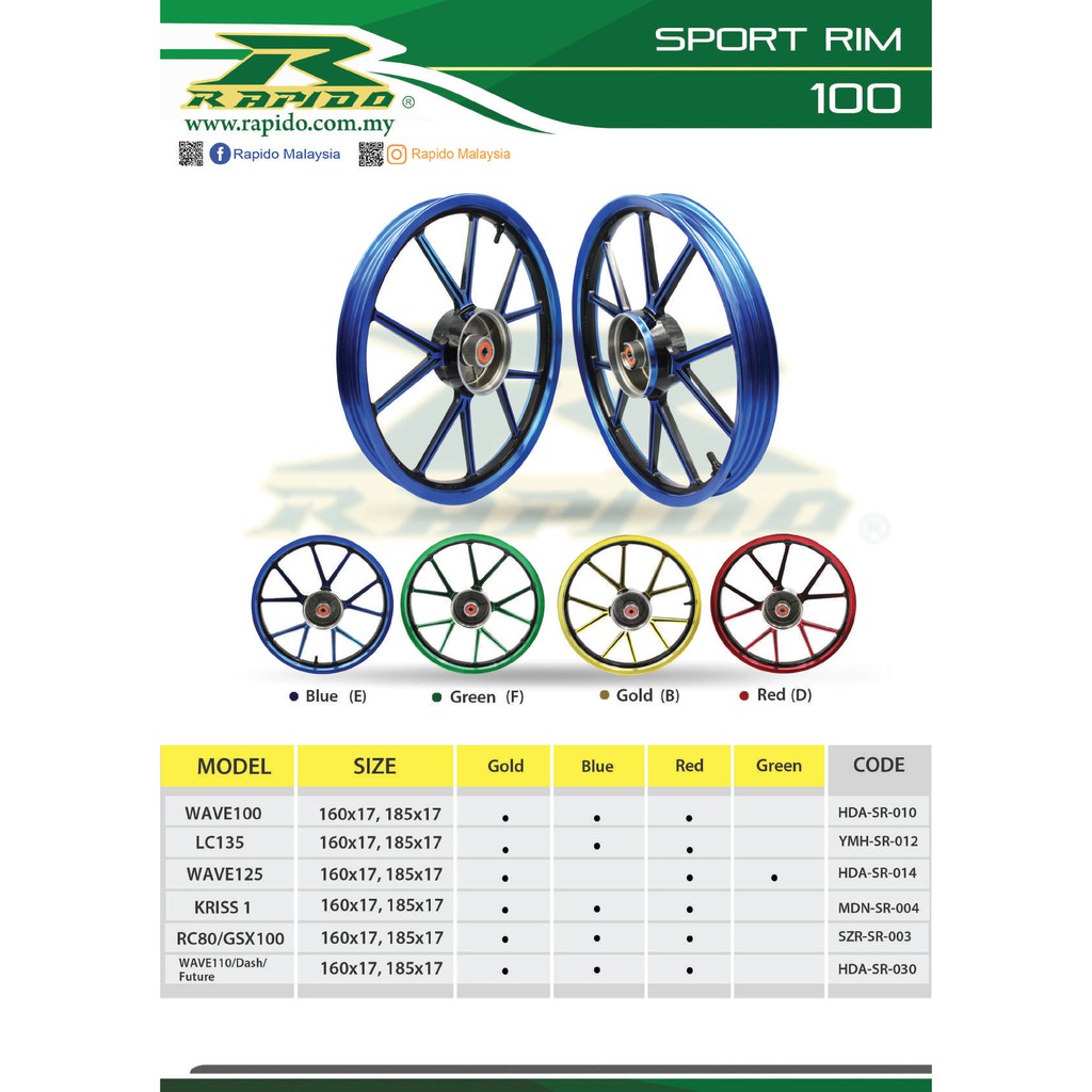 Rapido 10 Legs Sport Rim Model 100 (Front & Rear Hub) | Shopee Malaysia